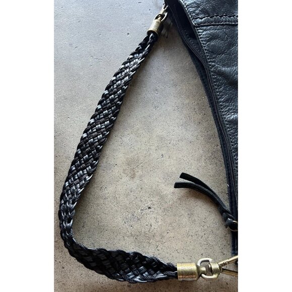Vintage The Sak Indio Black Leather Hobo Shoulder Bag Braided Strap Handbag - Picture 12 of 13